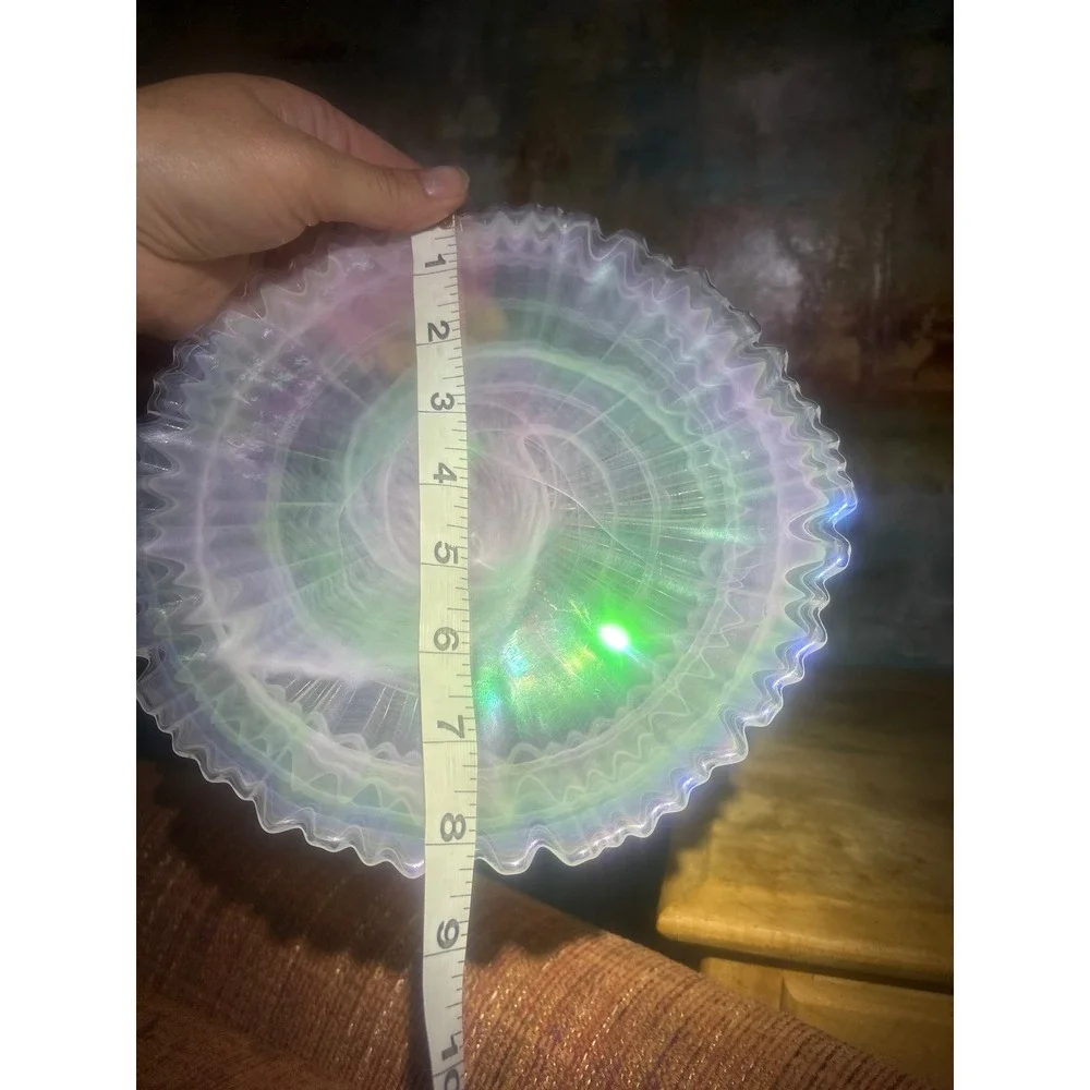 Iridescent Opalescent Art Glass Ruffled Pedestal Cake Stand Swirl 8.5